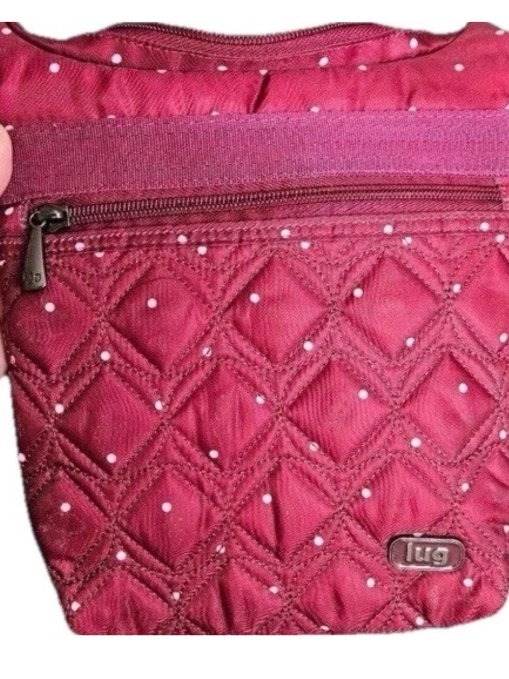 Lug Skipper Burgundy Polka Dot Quilted Crossbody Lightweight Travel Stylish